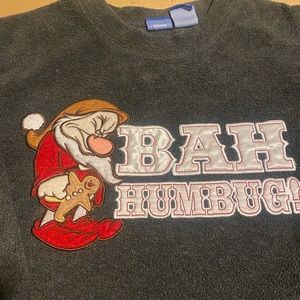 Womens Medium Disney Grumpy Bah Humbug! Sweater Pullover Gray Fleece Sweatshirt